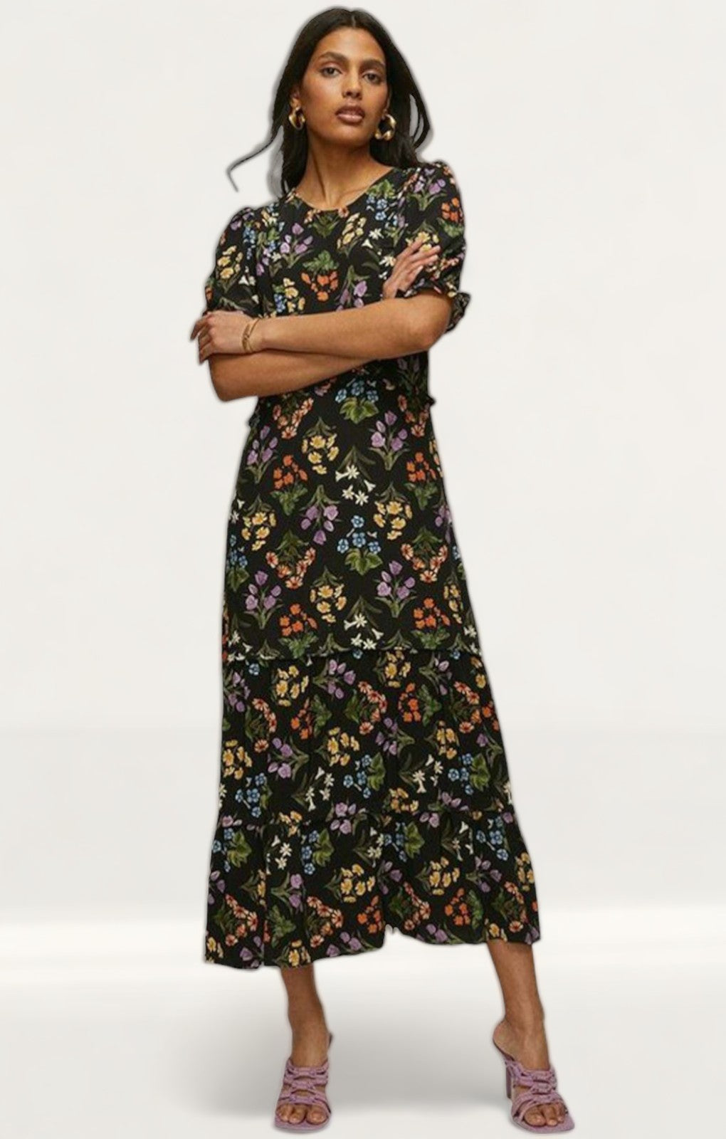 Oasis Frill Ruffle Bouquet Floral Midi Dress