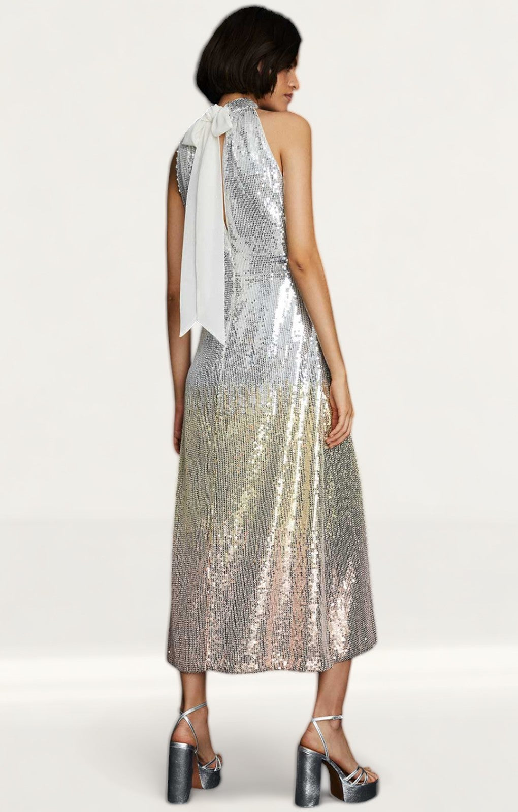 Oasis Hand Embellished Ombre Sequin Halter Midi Dress