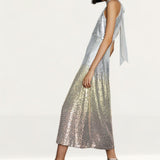 Oasis Hand Embellished Ombre Sequin Halter Midi Dress