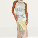 Oasis Hand Embellished Ombre Sequin Halter Midi Dress