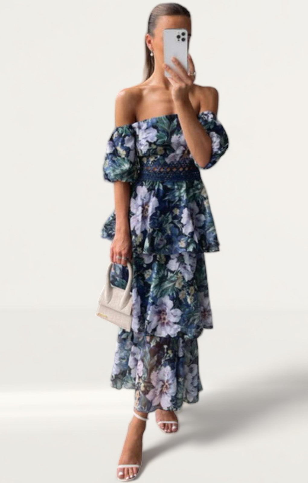 Oasis Leanna Floral Tiered Organza Bardot Midi Dress product image