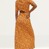 Oasis Orange Cut Out Ruched Front Crinkle Midi Dress