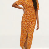 Oasis Orange Cut Out Ruched Front Crinkle Midi Dress