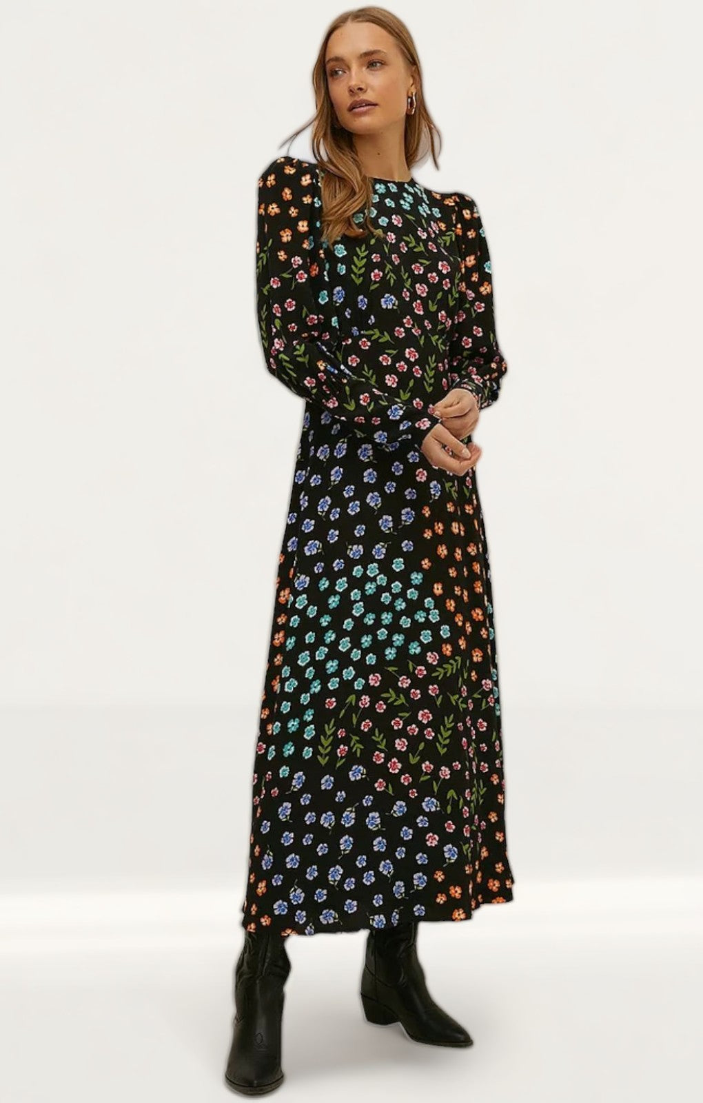 Oasis Patchwork Floral Puff Sleeve Midi Dress product image