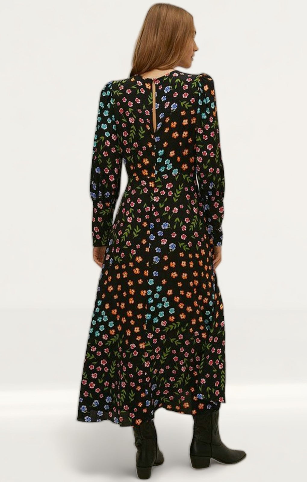 Oasis Patchwork Floral Puff Sleeve Midi Dress
