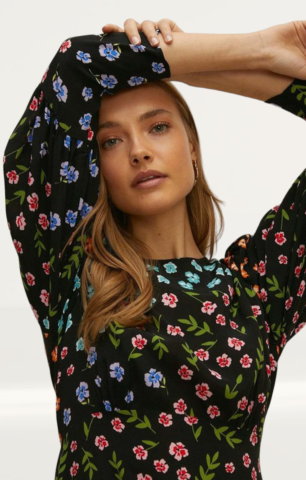Rent Oasis Patchwork Floral Puff Sleeve Midi Dress Hirestreet