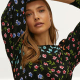 Oasis Patchwork Floral Puff Sleeve Midi Dress