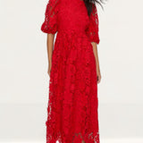 Oasis Red Lace Puff Sleeve Midi Dress product image