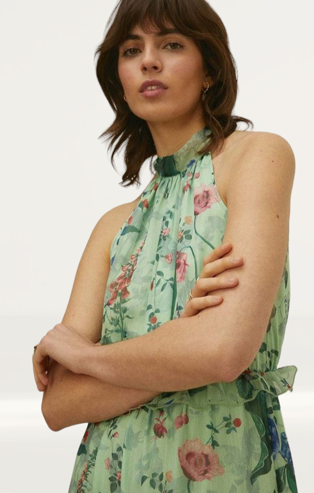 Oasis Trailing Flower Printed Halter Midi Dress