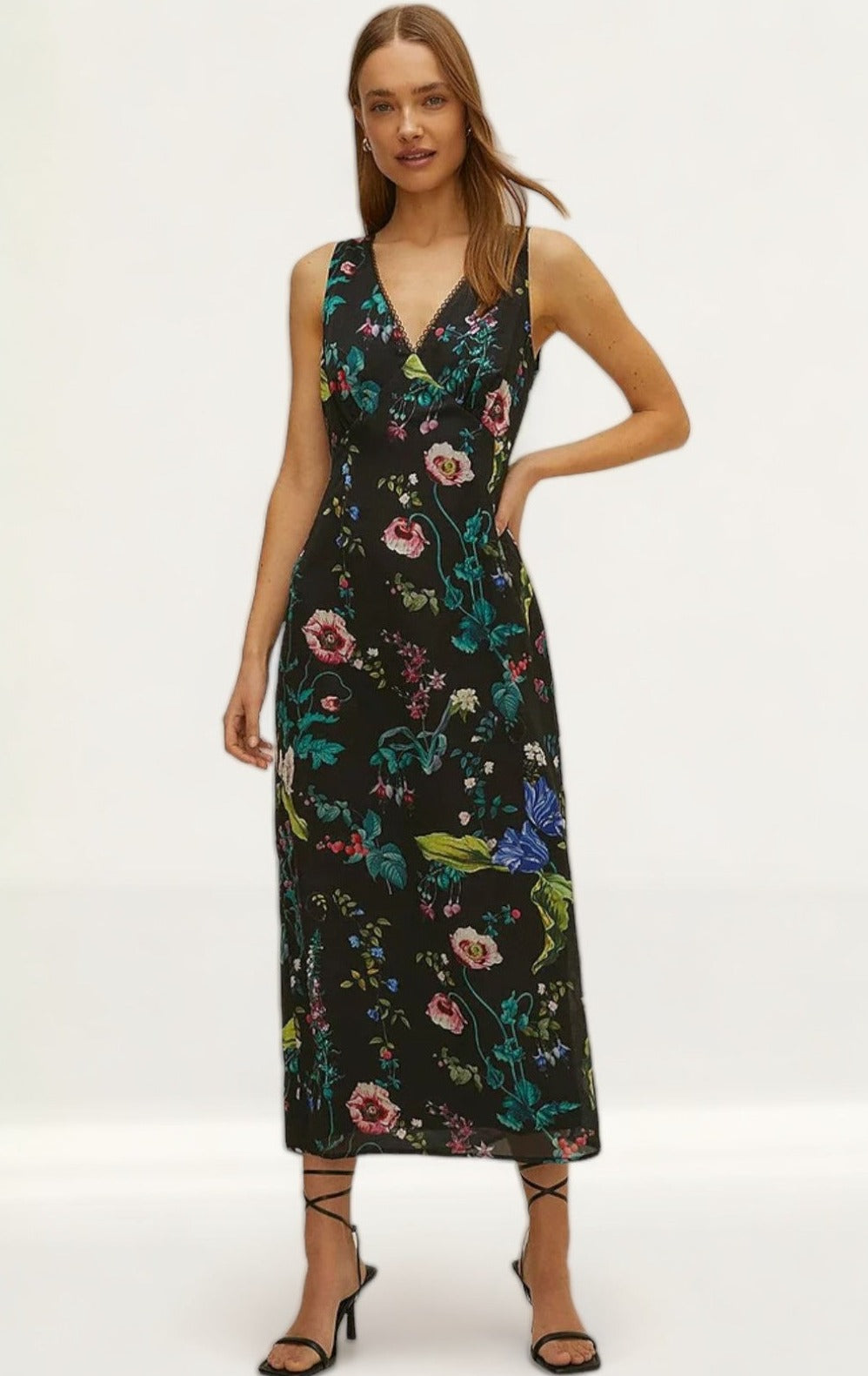 Oasis V Plunge Floral Printed Satin Midaxi Dress
