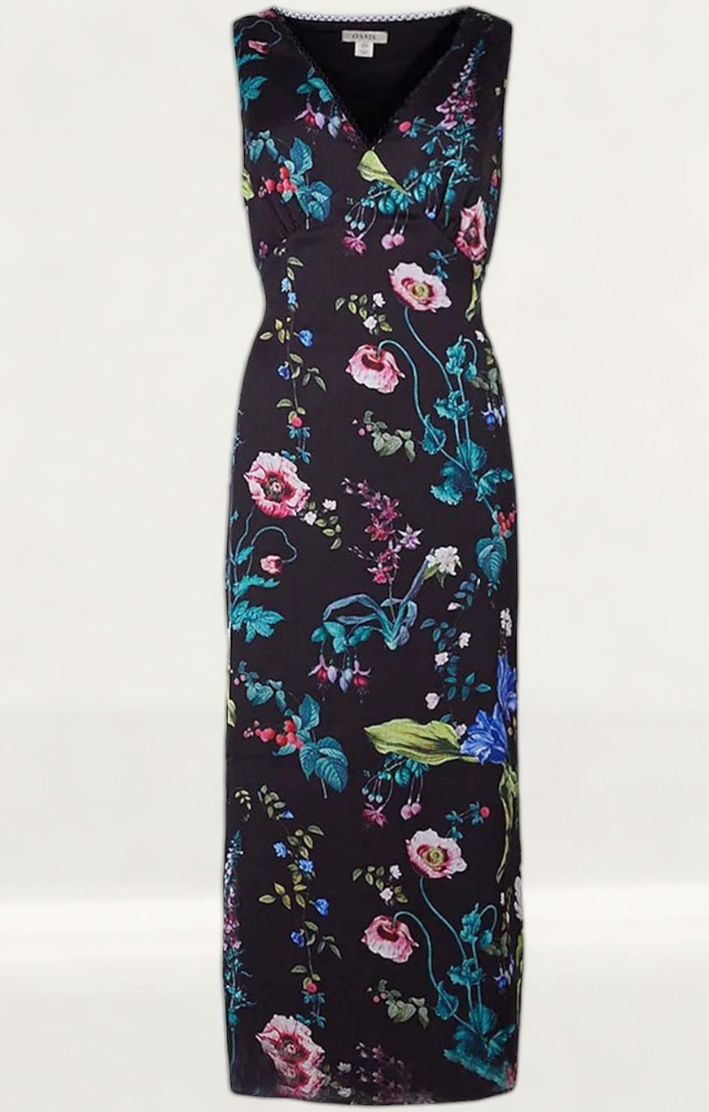 Oasis V Plunge Floral Printed Satin Midaxi Dress