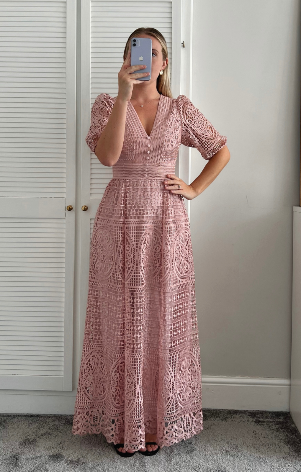 Oasis Pink Premium Lace V Neck Maxi Dress product image