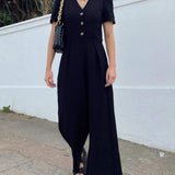 Oasis Button Through Linen Look Tailored Jumpsuit