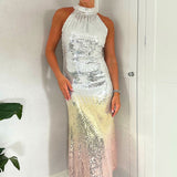 Oasis Hand Embellished Ombre Sequin Halter Midi Dress