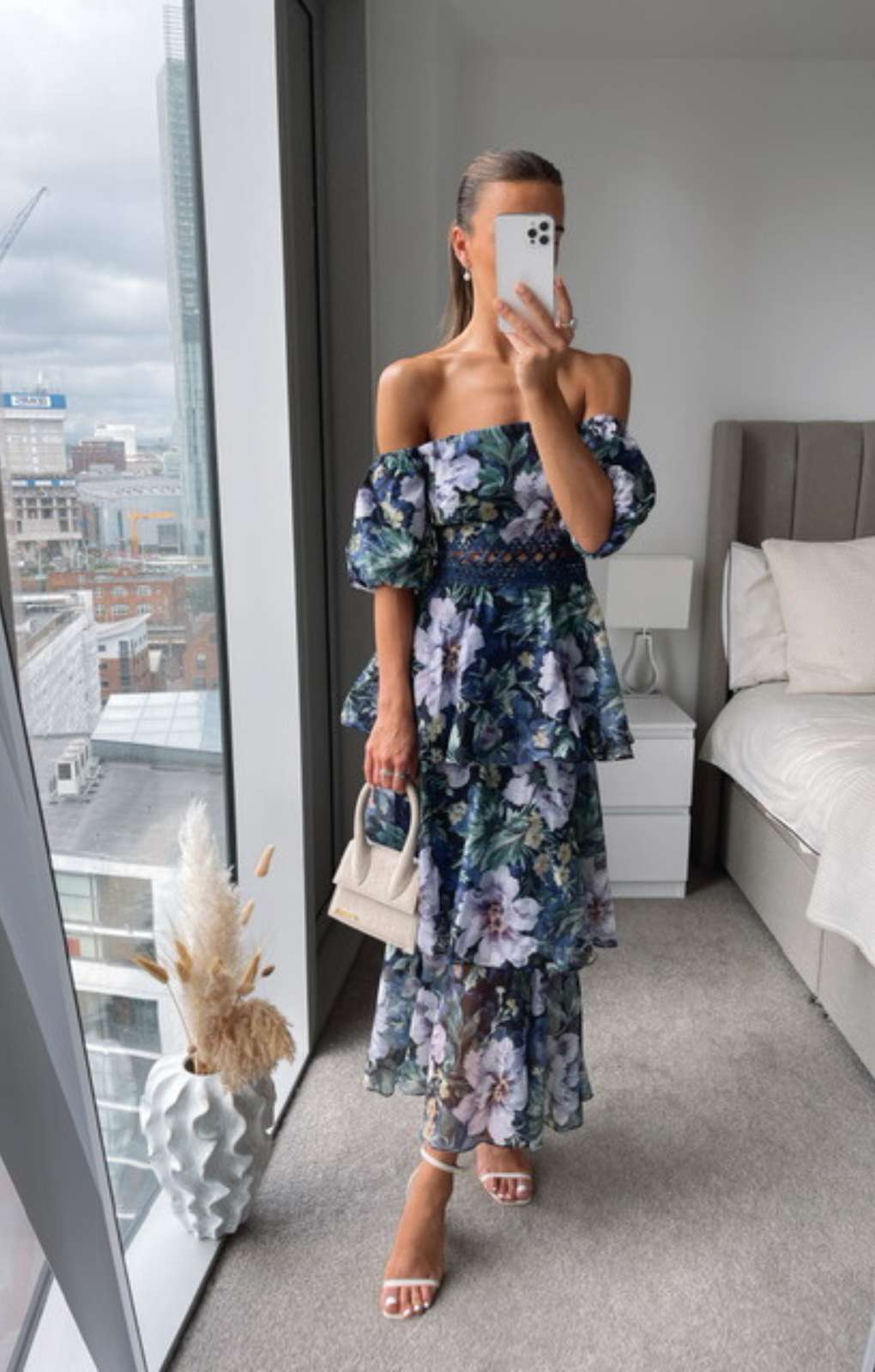 Oasis floral bardot midi dress hotsell