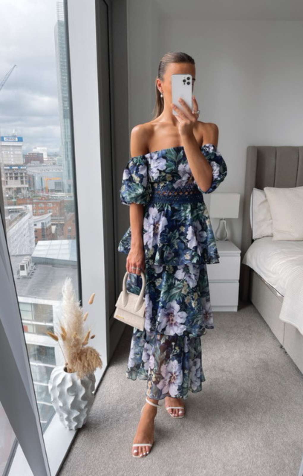 Oasis Leanna Floral Tiered Organza Bardot Midi Dress product image