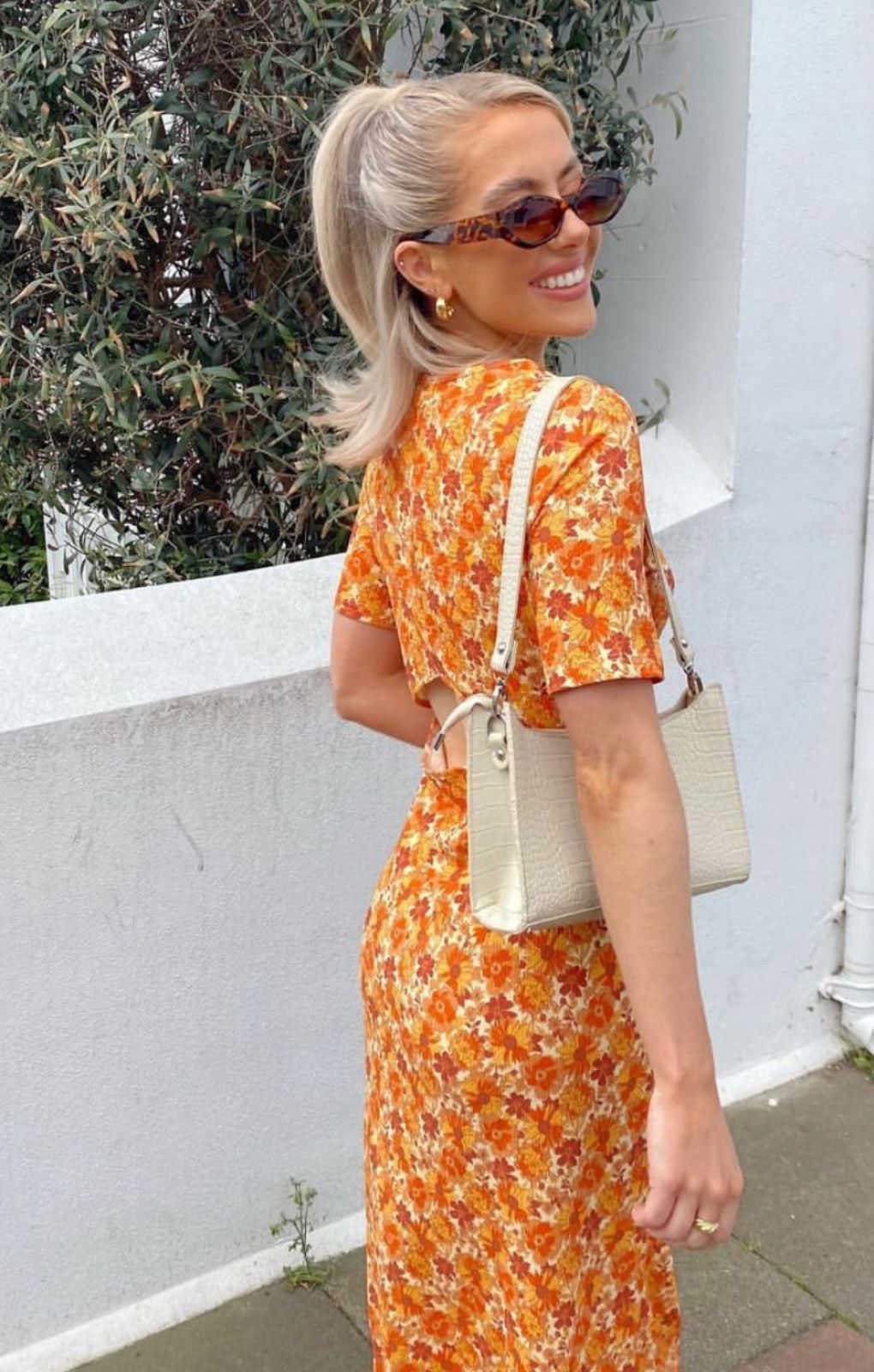 Oasis Orange Cut Out Ruched Front Crinkle Midi Dress
