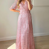 Oasis Pink Premium Lace V Neck Maxi Dress