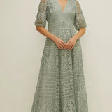 Oasis Sage Premium Lace V Neck Maxi Dress