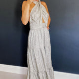 Oasis Cross Neck Halter Tiered Maxi Dress