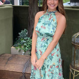 Oasis Trailing Flower Printed Halter Midi Dress