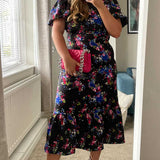 Oasis Ditsy Floral Tiered Scuba Midi Dress