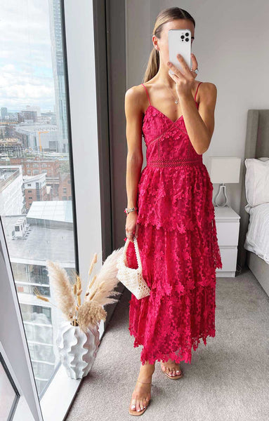 Rent Oasis Lace Tiered Strappy Midi Dress