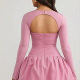 Oh Polly Amelie Halterneck Lace-Up Ruched Mauve Corset Mini Dress