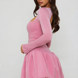 Oh Polly Amelie Halterneck Lace-Up Ruched Mauve Corset Mini Dress