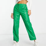 Only Faux Leather Straight Leg Trousers In Bright Green