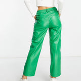 Only Faux Leather Straight Leg Trousers In Bright Green