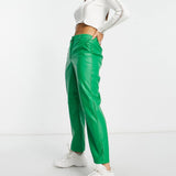 Only Faux Leather Straight Leg Trousers In Bright Green