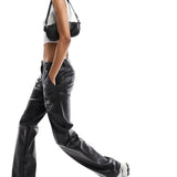 Only Tall Faux Leather Straight Leg Trousers In Black