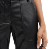 Only Tall Faux Leather Straight Leg Trousers In Black