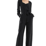 Only Tall V Neck Belted Jumpsuit In Black Glitter