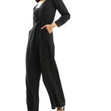 Only V Neck Belted Jumpsuit In Black Glitter