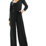 Only V Neck Belted Jumpsuit In Black Glitter