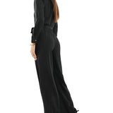 Only V Neck Belted Jumpsuit In Black Glitter