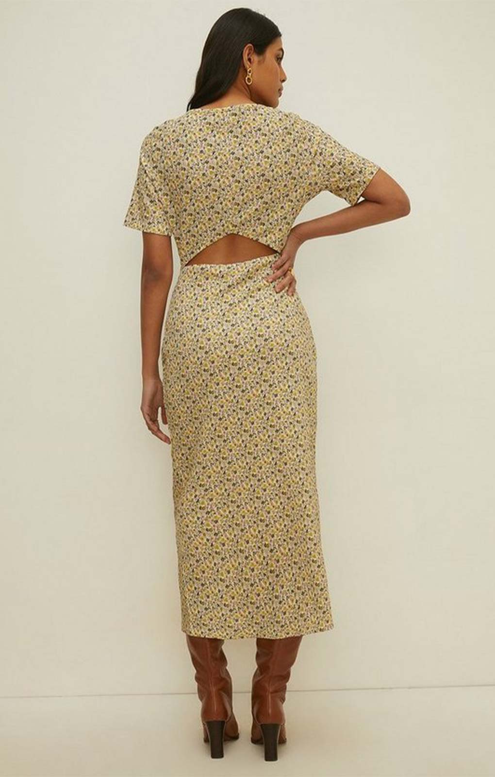 Oasis Cut Out Ruched Front Crinkle Midi Dress