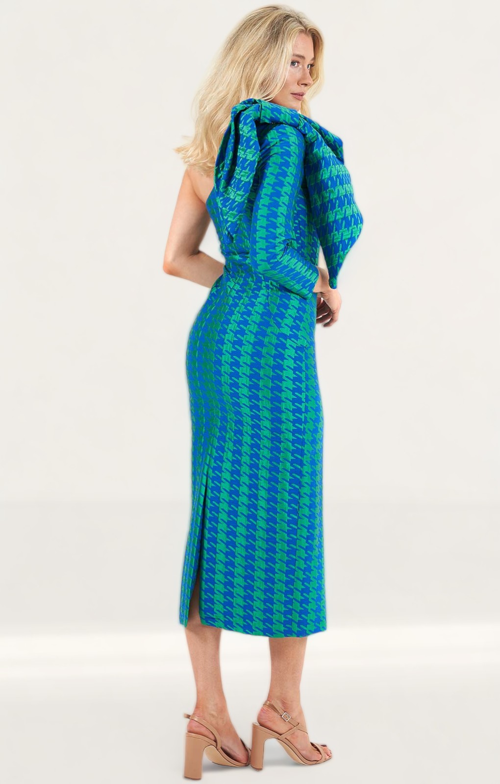 Panambi Green Print Carina One Shoulder Bow Detail Midi Dress