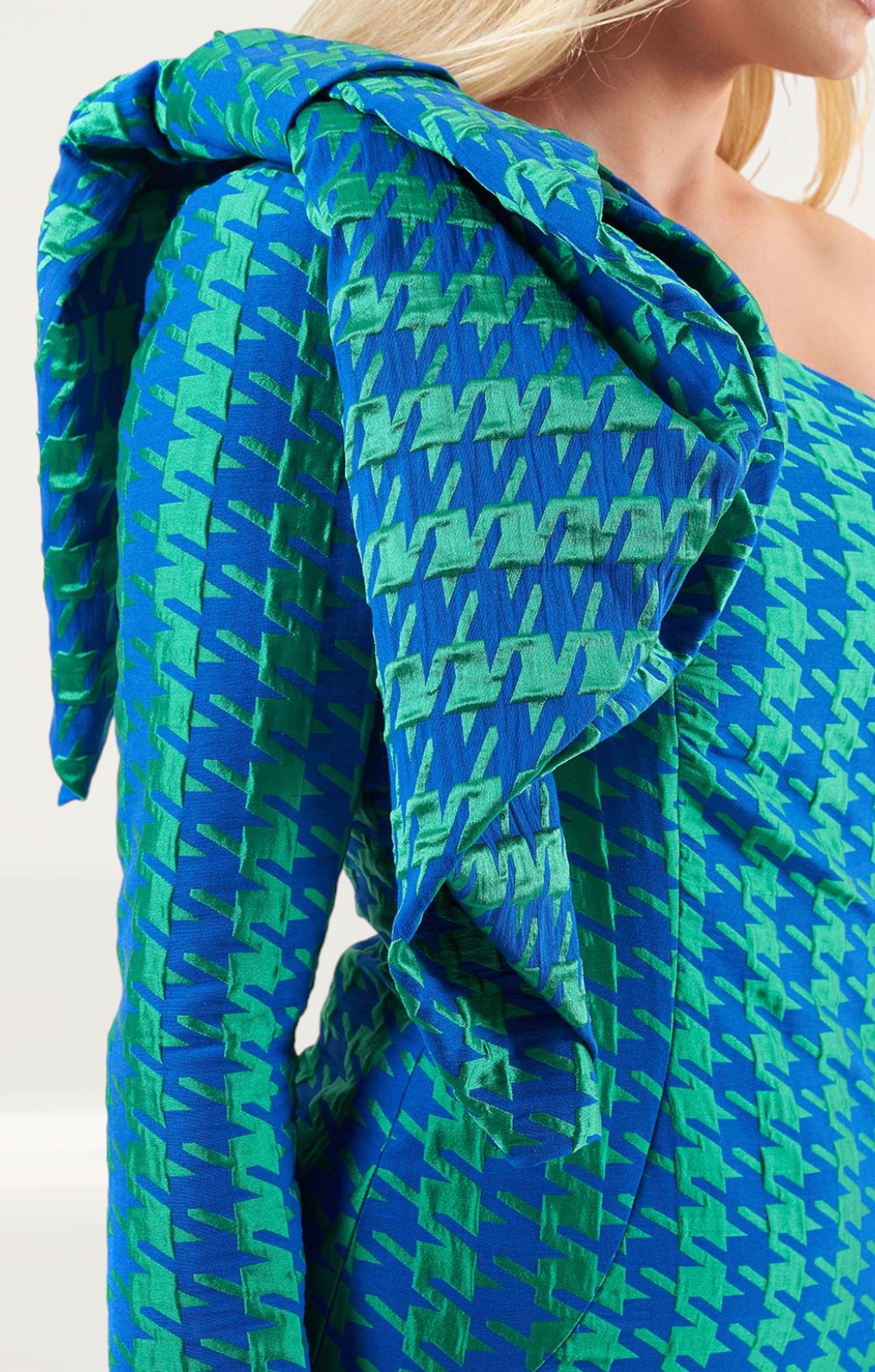 Panambi Green Print Carina One Shoulder Bow Detail Midi Dress product image