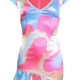 Elsie & Fred Pastel Tie Dre Print Qipao Style Dress