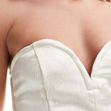 Pieces Deep V Bodycon Satin Midi Dress With Front Slit In Cream