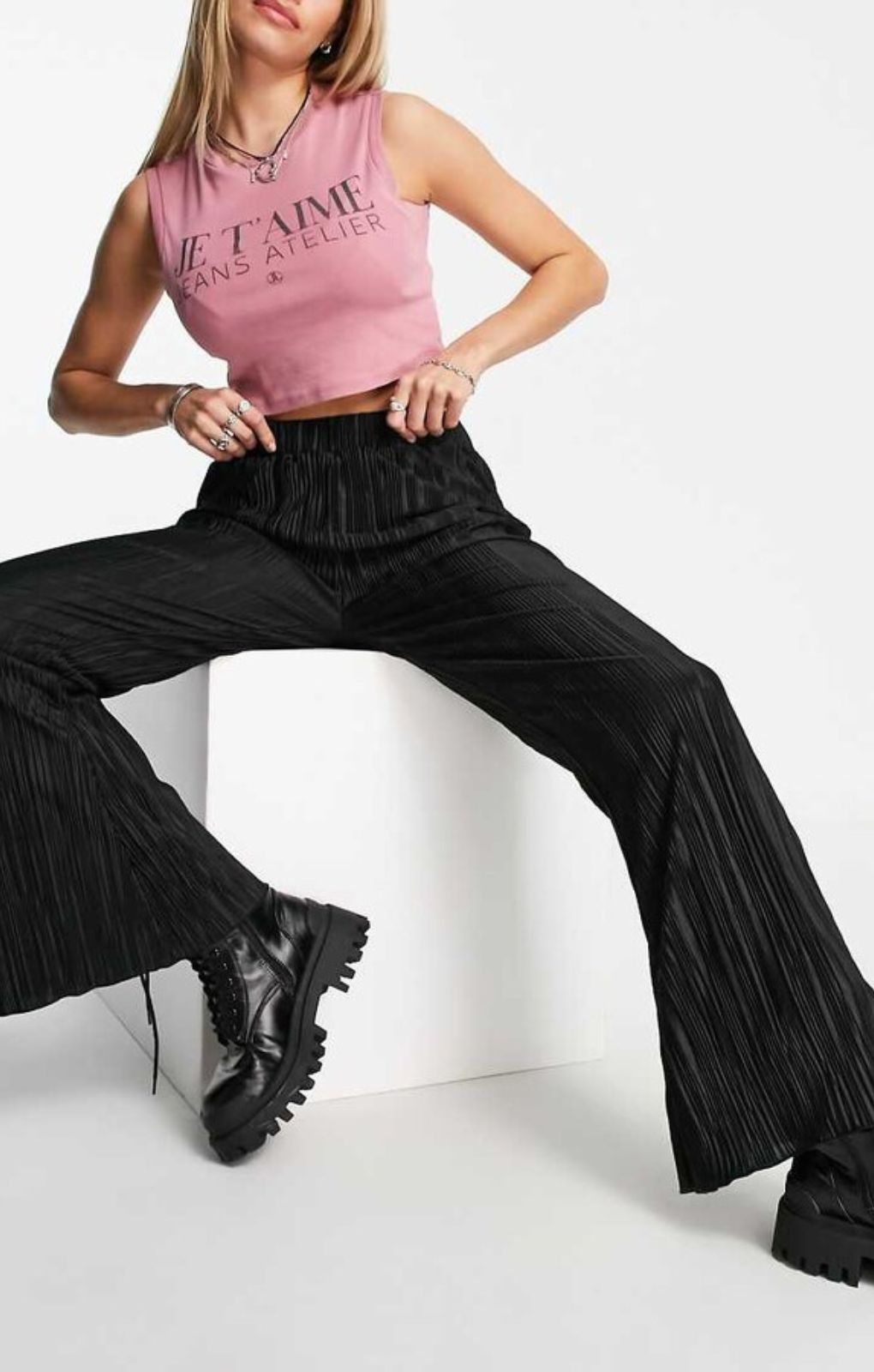 Bolongaro Trevor Velvet Plisse Flared Trouser In Black – trousers by Bolongaro Trevor, available to rent from Hirestreet