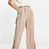 Asos Design Casual Wide Leg Trousers In Beige