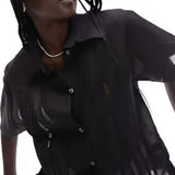 Topshop Short Sleeve Ladder Insert Shirt In Black – tops by Topshop, available to rent from Hirestreet