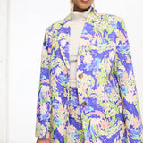 Asos Design Floral Suit Dad Blazer In Blue