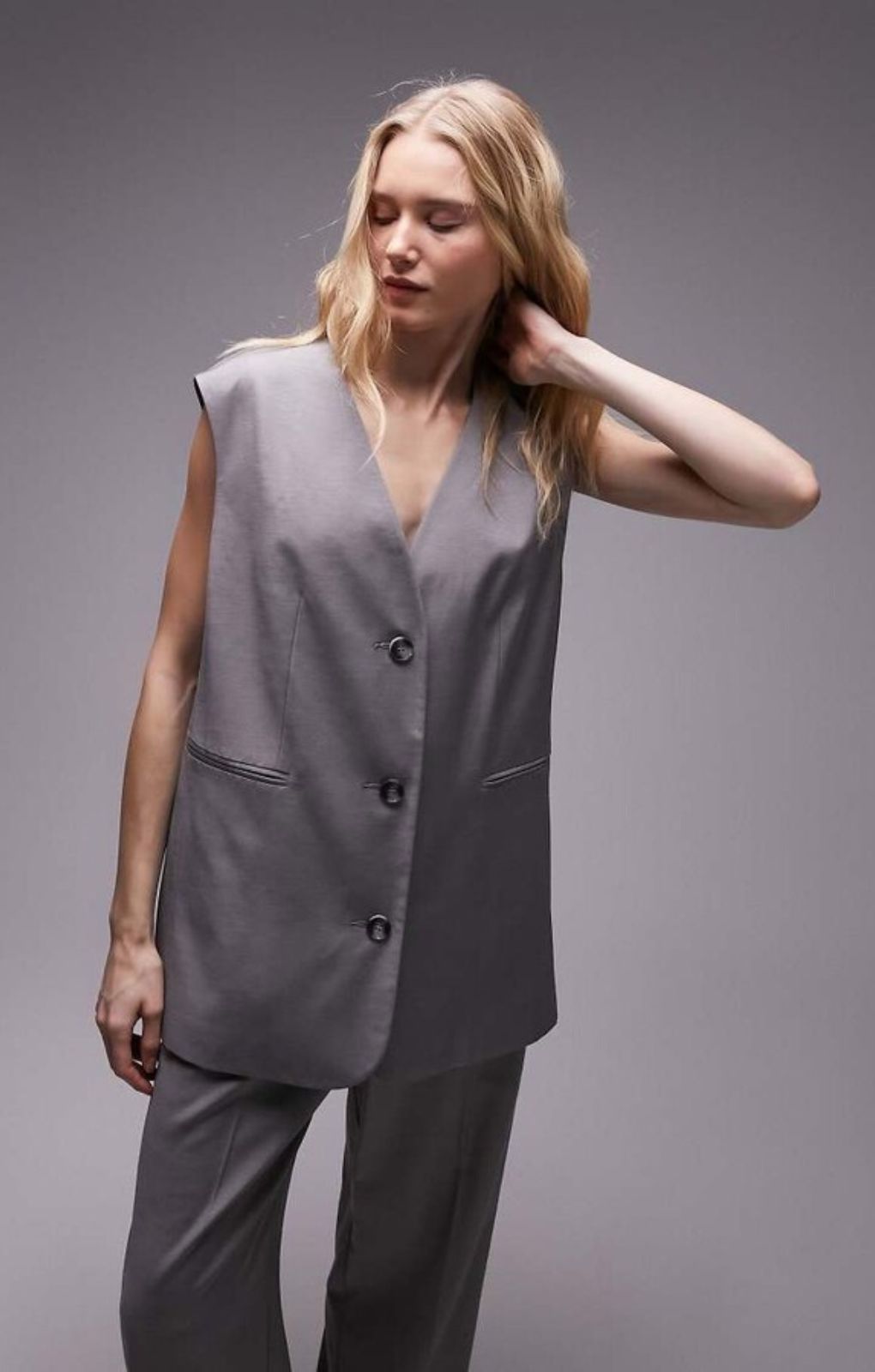Topshop Tonic Oversized Waistcoat In Light Grey – tops by Topshop, available to rent from Hirestreet