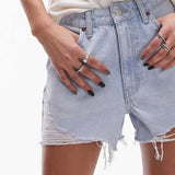 Topshop Denim A-Line Mom Shorts With Rips In Bleach