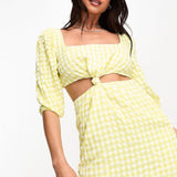 The Frolic Exclusive Gingham Twist Puff Sleeve Mini Dress In Lemon